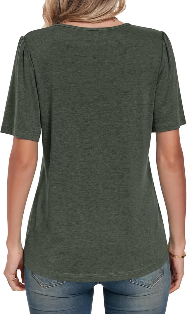 Detalle de PLMOKEN Tee shirt femme à manches courtes plissé col rond