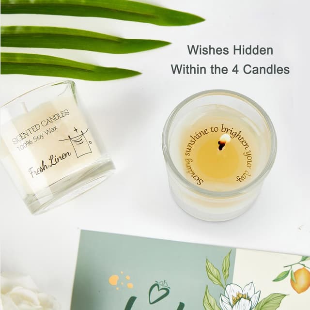 Detalle de Aptliton scented votive candle gift set (fresh linen, vanilla, jasmine & lemon) in soy wax
