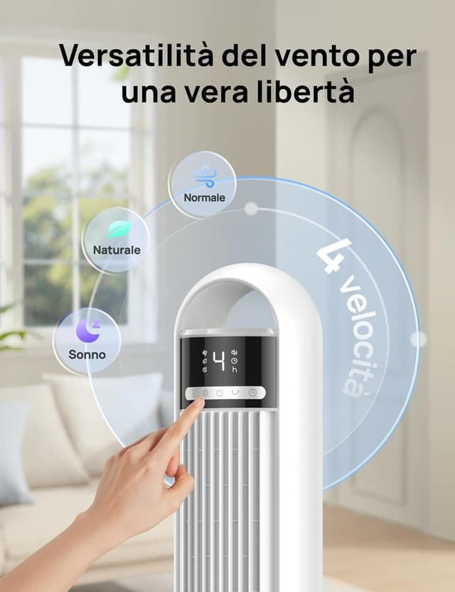 Detalle de DREO ventilatore a torre smart per camera da letto 28 dB, 4 velocità, 3 modalità, controllo app e oscillazione 90°