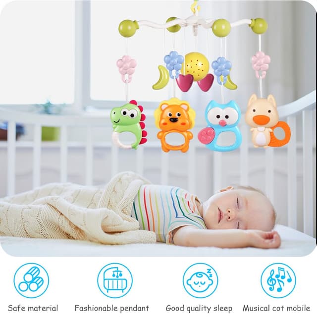 Detalle 2 de Aolso Babybett-Spielzeug: Mobile fürs Babybett mit Musik, Lichtprojektion, Projektor & Fernbedienung (Blau)