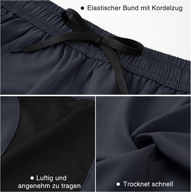 Detalle de HMIYA Herren Sport-Shorts Schnell trocknend mit Reißverschlusstasche