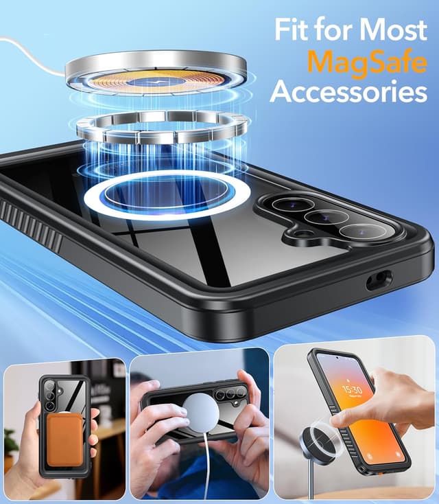 Detalle de Oterkin Waterproof MagSafe Case for Samsung S26 (IP68) with Screen & Camera Protection, Black