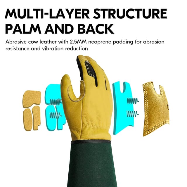 Detalle de Guanti da giardinaggio lunghi Vgo... in pelle antispina, antivibranti e touchscreen (1 paio)