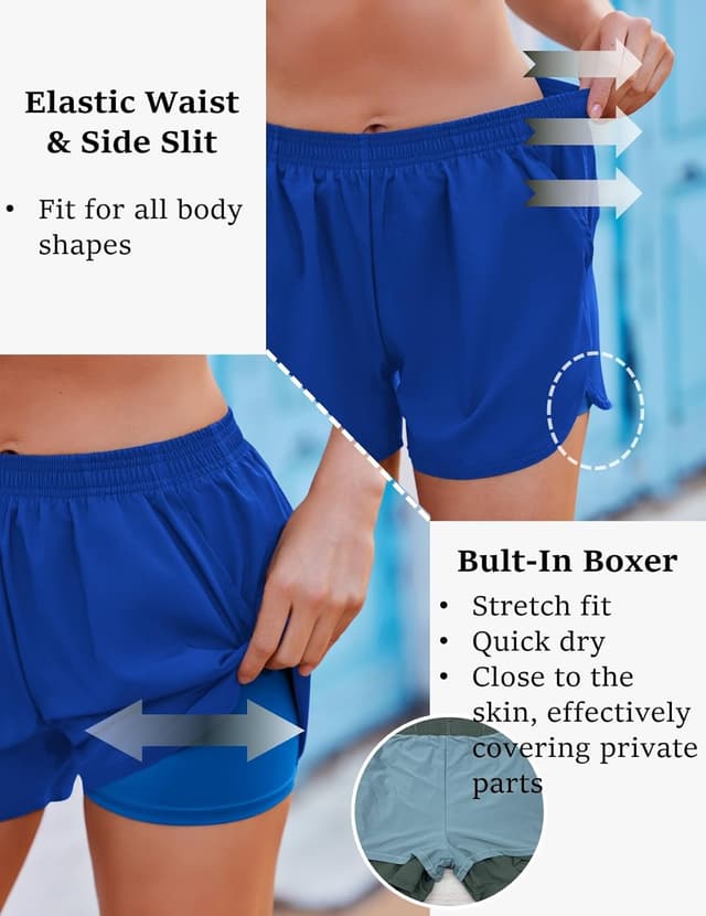 Detalle de Ekouaer pantaloncini da bagno donna con boxer interno, tasche e doppio strato S-2XL