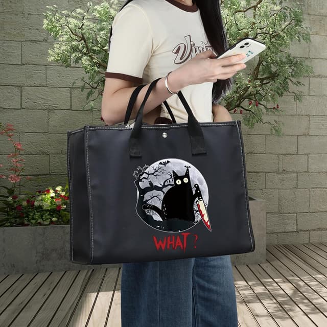 Detalle 2 de LEVLO Murderous Cat cotton canvas cosmetic make up bag (sneaky cat inspired) zip pouch for women & girls