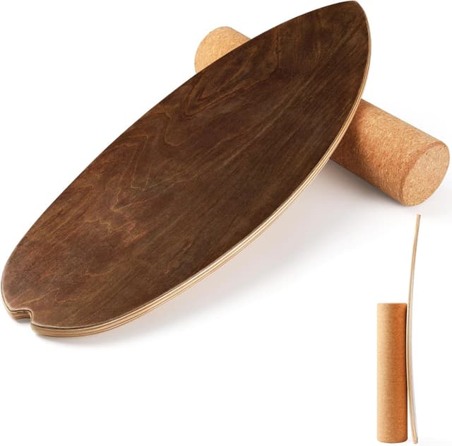 Detalle de Cowiewie Balance Board (15 mm) mit 10 mm Korkrolle – Indoor-Surfboard fürs Gleichgewicht