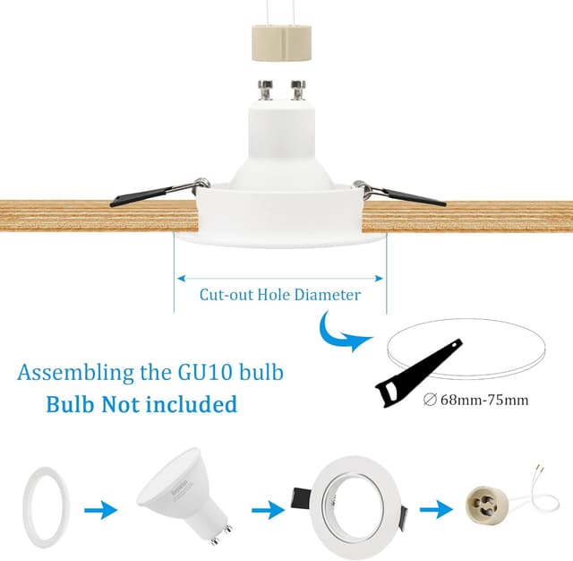 Detalle de GeyouLux 10er Einbaustrahler-Set mit GU10-Fassung, schwenkbar, Aluminium-Rahmen in Weiß (für Deckeneinbau)