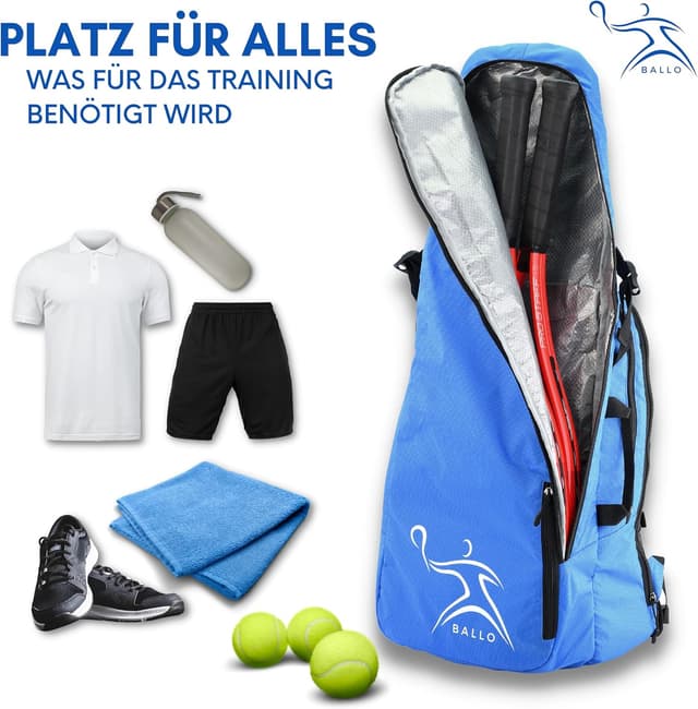 Detalle de BALLO® Tennisrucksack / Tennistasche mit Schuhfach und geschlossener Schlägerfach – für Tennis & Badminton