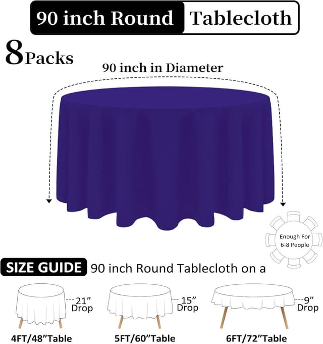 Detalle 2 de Heneger 8-Pack Purple 90-Inch Round Tablecloth (Wrinkle-Resistant Polyester)