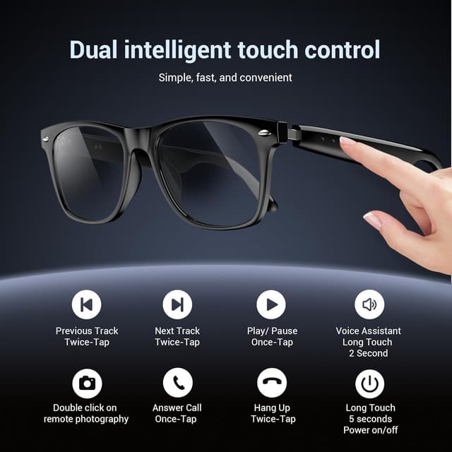 Detalle de Blackview Smart Glasses (Bluetooth 5.3) Polarized Sunglasses with Speaker, Voice Control, UV Protection, Anti-Blue Light