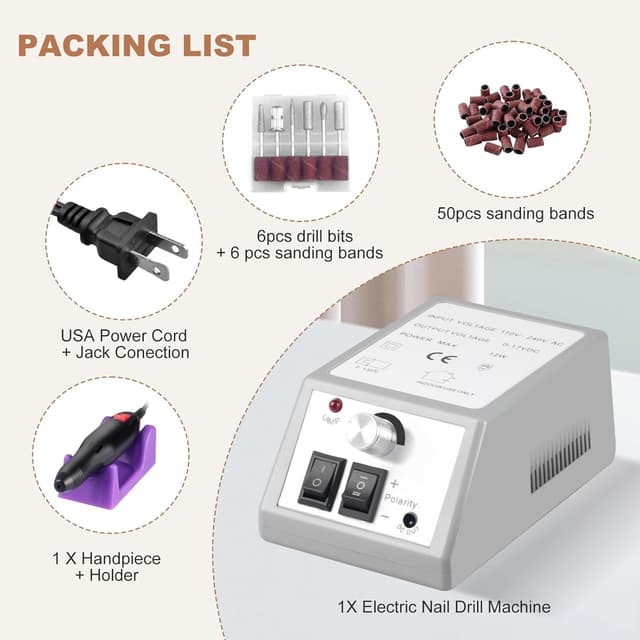 Detalle de Thotvend Ponceuse à ongles électrique professionnelle 20000 RPM – kit avec 6 embouts