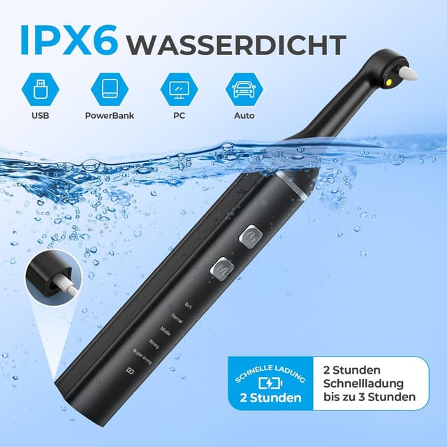 Detalle 2 de Zahnsteinentferner Zahnaufhellungsset „Professionell“ mit Zahnpolierer, 5 Modi und LED (5 Köpfe, Type-C, IPX7)