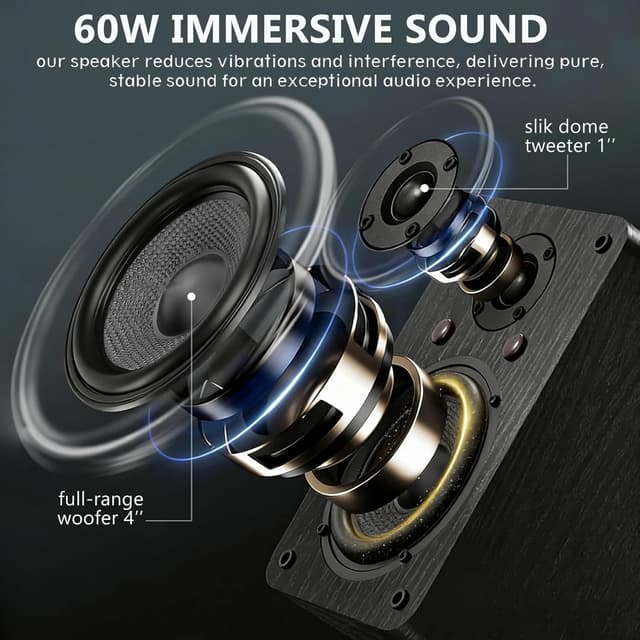 Detalle de LONPOO LP42A 60W Aktiv-Regal-Lautsprecher (2.0) mit Bluetooth, Optical, RCA & AUX-In