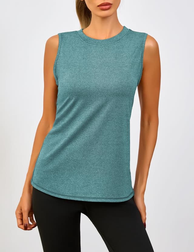 Detalle de Canotta sportiva da donna Memouniva senza maniche, tessuto traspirante per palestra, yoga e corsa