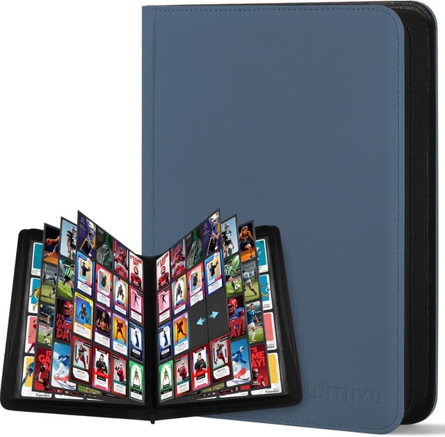 Detalle de WITHYU 16 Taschen Sammelalbum für Karten (1024 Karten, Indigoblau) mit seitlichem Einschub und Reißverschluss