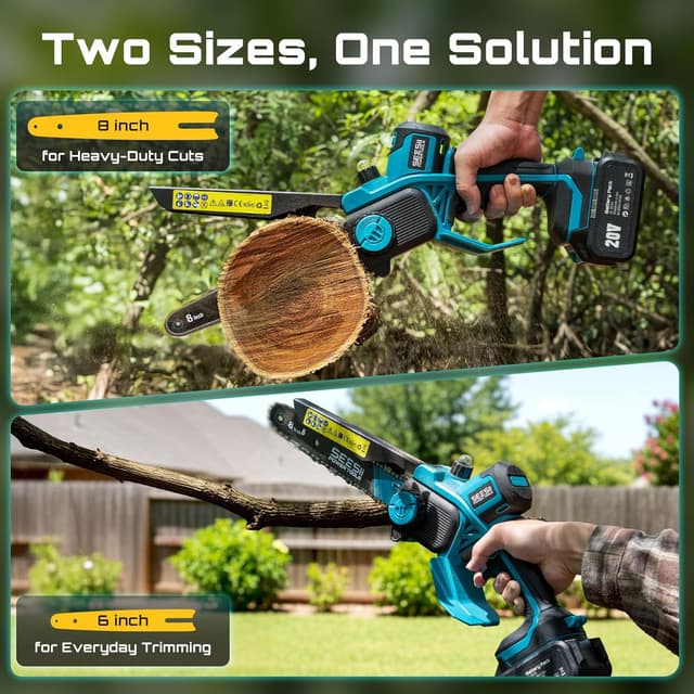 Detalle 2 de Seesii Mini Cordless Chainsaw M8 Boost (8 inch & 6 inch) with 2 x 3000mAh batteries
