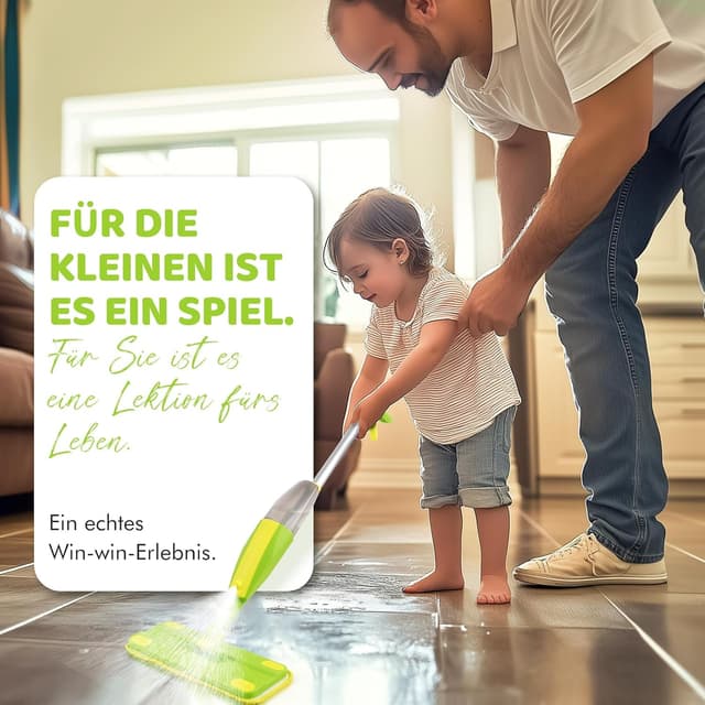 Detalle de EURYUNG Kinder Wischmopp mit Sprühfunktion für Kinder ab 3