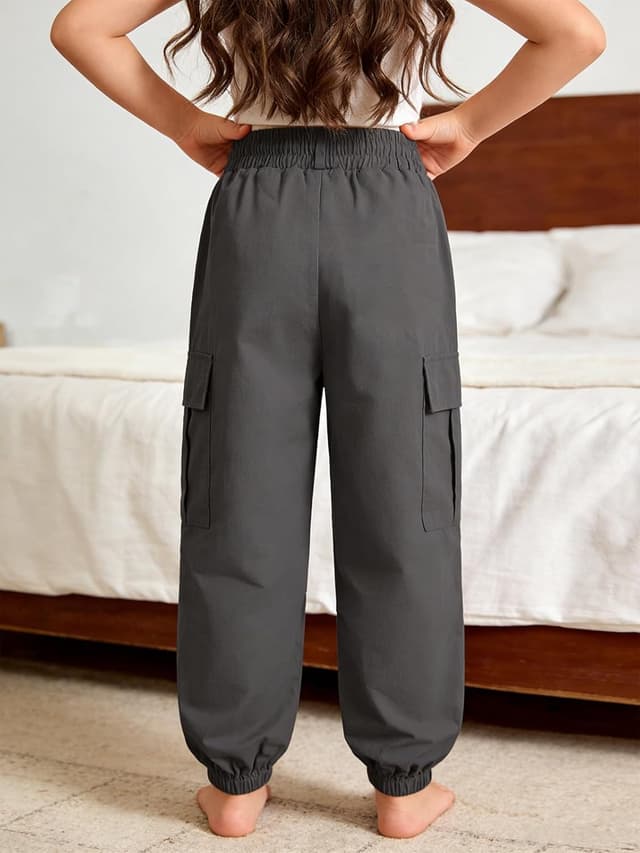 Detalle de JiAmy Girls Cargo Trousers (Elastic Waist Baggy Parachute Style) for Ages 5–14