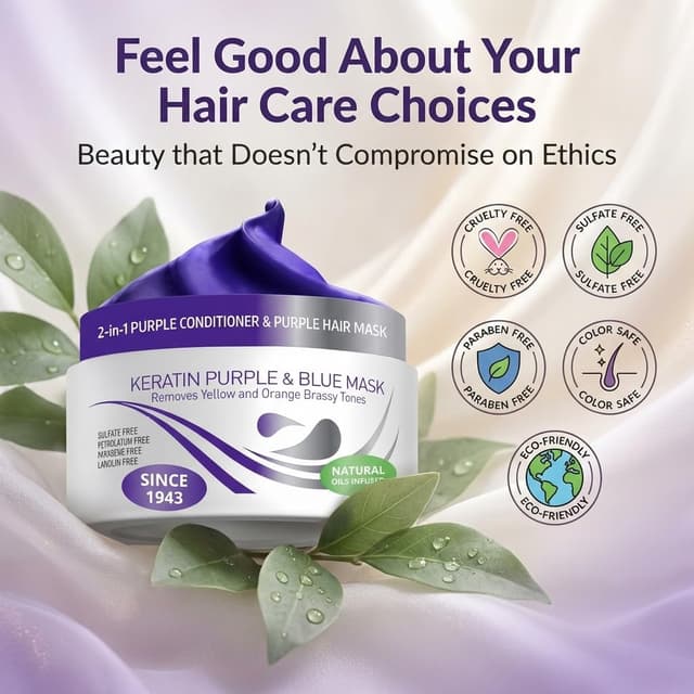 Detalle de VITAMINS hair cosmetics Keratin Purple Hair Mask (Purple & Blue Toning Conditioner for Brassiness)