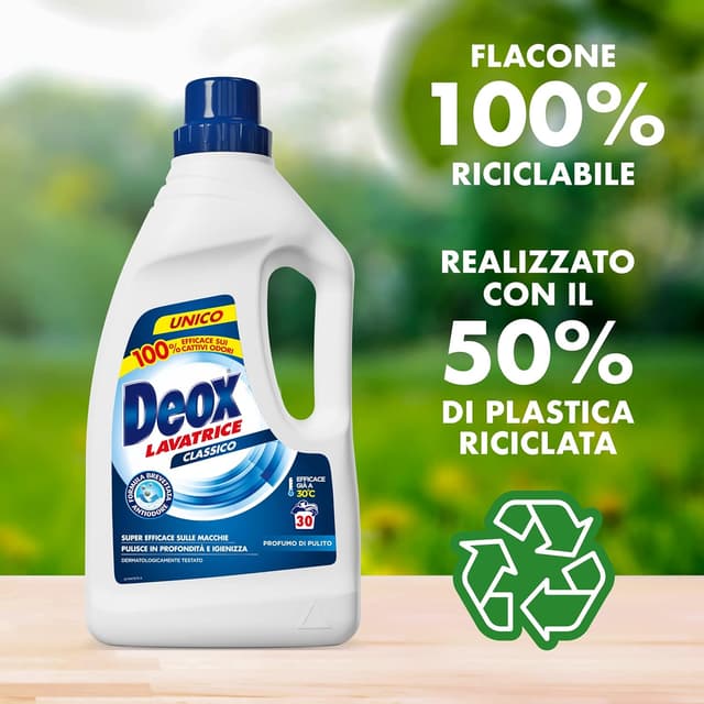 Detalle de Deox Classico Detersivo Lavatrice Liquido Antiodore, 144 lavaggi (1200 ml x 6 confezioni)