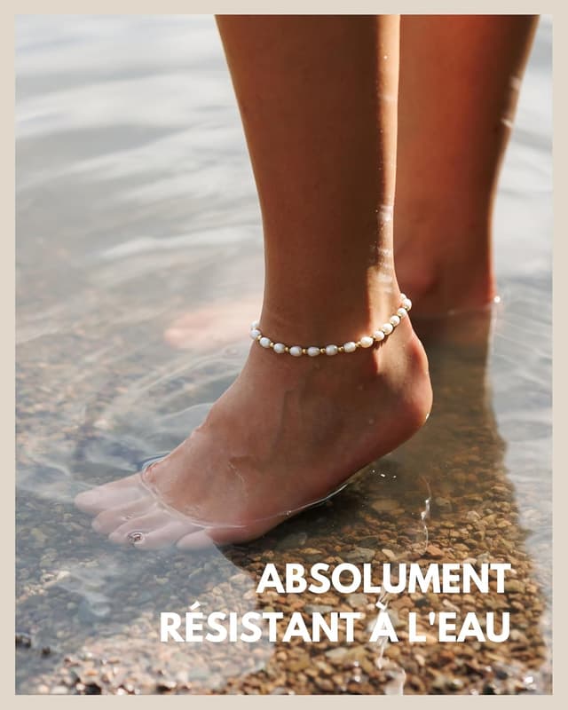 Detalle de GD GOOD.designs EST. 2015 Bracelet de cheville pour femme en perles fines (4 mm) – pierre naturelle multicolore, fermoir ajustable