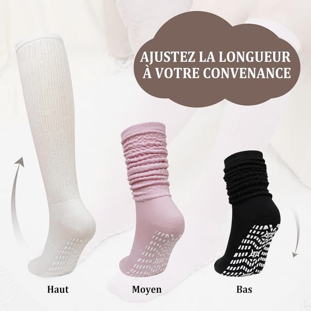 Detalle 2 de PUTUO Chaussettes de yoga antidérapantes femme en coton (3 paires) : picots silicone et confort sans coutures