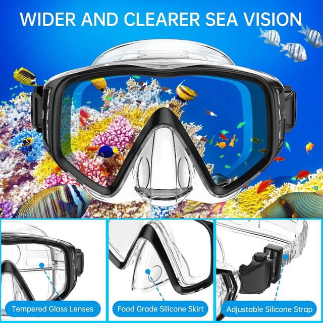 Detalle 2 de JEMULICE Schnorchelset Erwachsene mit Tauchmaske aus gehärtetem Glas und Dry-Schnorchel