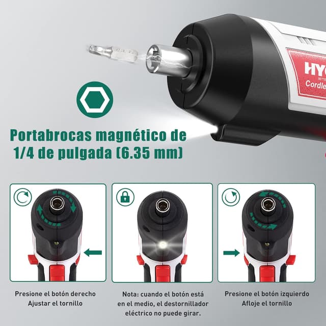 Detalle 2 de HYCHIKA Avvitatore a Batteria 6 Nm 3,6 V con LED, cavo USB e accessori per DIY