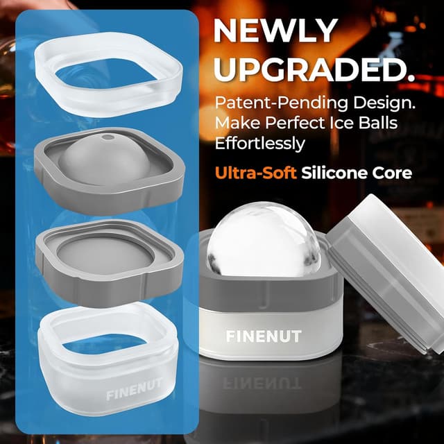 Detalle de FINENUT Silicone Ice Ball Mold with Lid (2.5-inch sphere), 4 Pack