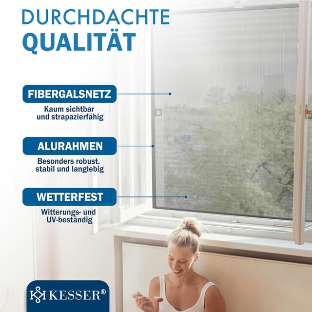 Detalle de KESSER® Fliegengitter Fenster 100x120 cm mit Aluminiumrahmen (ohne Bohren) – Anthrazit