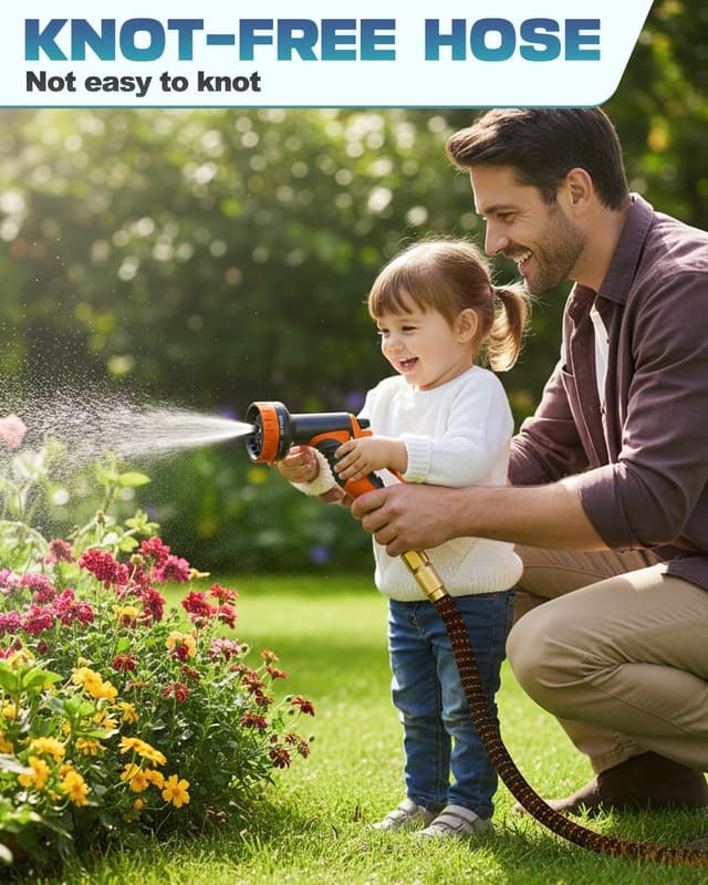 Detalle de Expandable Garden Hose Pipe 150FT/45M with 10-Pattern Spray Nozzle (Expandable 4-layer latex core, 1/2" & 3/4" connectors)