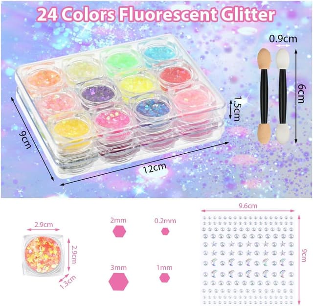 Detalle 2 de BUTBU Coffret de 24 gels pailletés holographiques (visage, corps, ongles, yeux) pour festival et maquillage