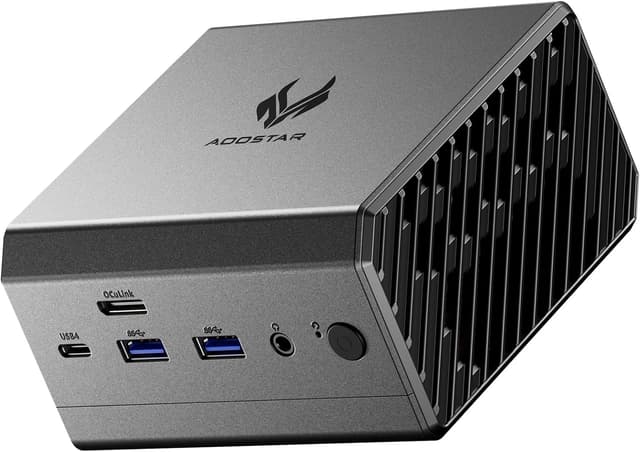Detalle de AOOSTAR GT68 Mini PC mit Ryzen 7 PRO 6850H, 16 GB LPDDR5 und 1 TB SSD – Triple-Display & USB4/OCuLink