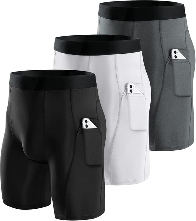 Detalle de Niksa 1 or 3 Pack Men’s Compression Shorts with Cell Phone Pockets (Base Layer)