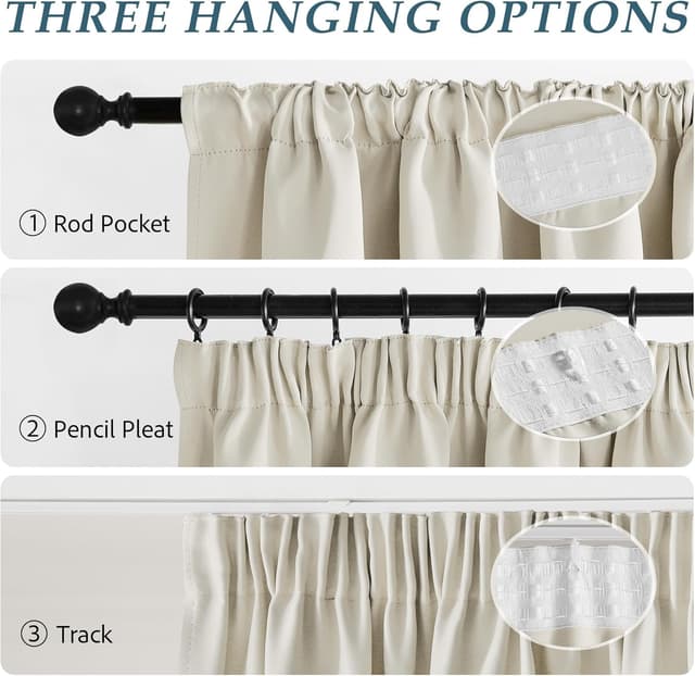 Detalle de PONY DANCE Vorhang blickdicht mit Thermo-Schiene-Übergardinen & Kräuselband, Set (H 220 x B 300 cm) Hellbeige