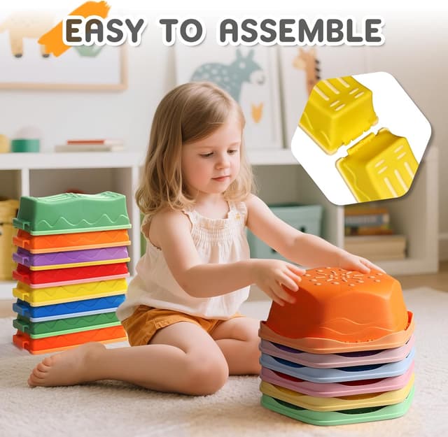 Detalle 2 de HappyField 18-Piece Non-Slip Balance Beam Stepping Stones Set (Stackable Obstacle Course)