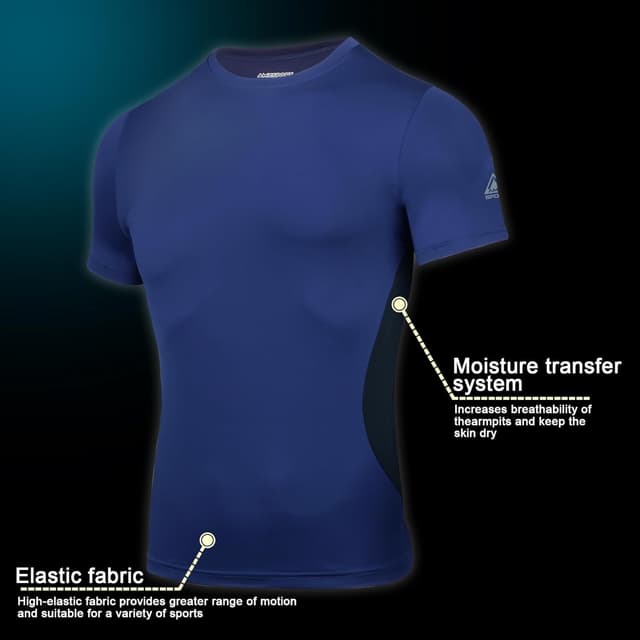 Detalle 2 de AMZSPORT Maglietta a compressione da uomo Cool Dry, maniche corte per allenamento e corsa