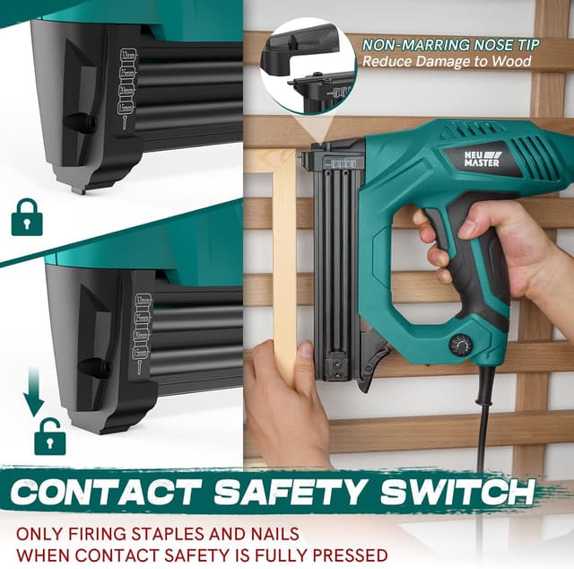 Detalle de NEU MASTER Electric Brad Nailer & Staple Gun (18G) for Upholstery, Carpentry & Woodworking