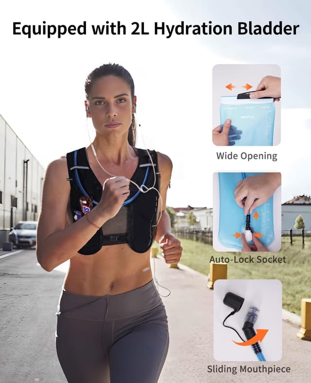 Detalle 2 de ECOHUB Laufweste für Damen & Herren mit 2L Trinkflasche – ultraleicht, atmungsaktiv und reflektierend