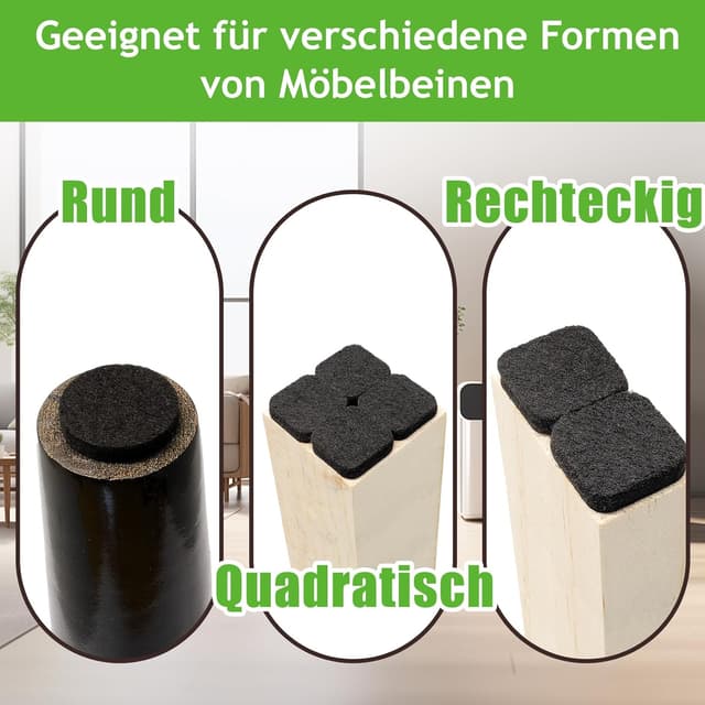 Detalle de Selbstklebende Filzgleiter für Stühle (172 Stück, 19 mm & 25 mm, schwarz) – quadratisch & rund