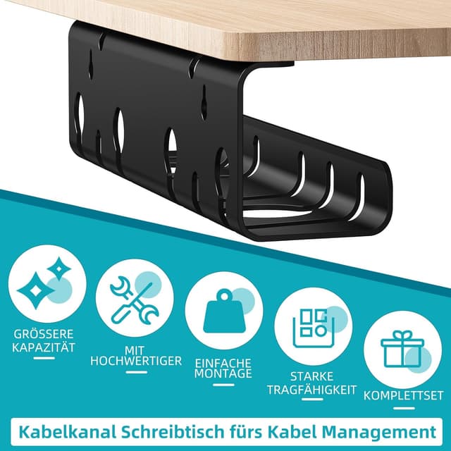 Detalle de StowBin StowBin Kabelkanal fürs Schreibtisch-Kabelmanagement (Edelstahl) – 2er-Set schwarz, inkl. Zubehör