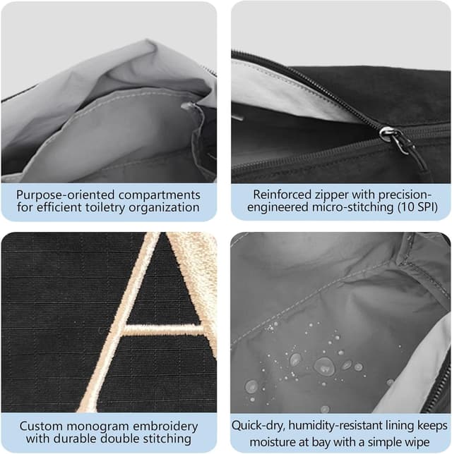 Detalle 2 de A-Z BAG Beauty case da viaggio con apertura ampia e organizer impermeabile (borsa per il trucco personalizzata) - D, Nero