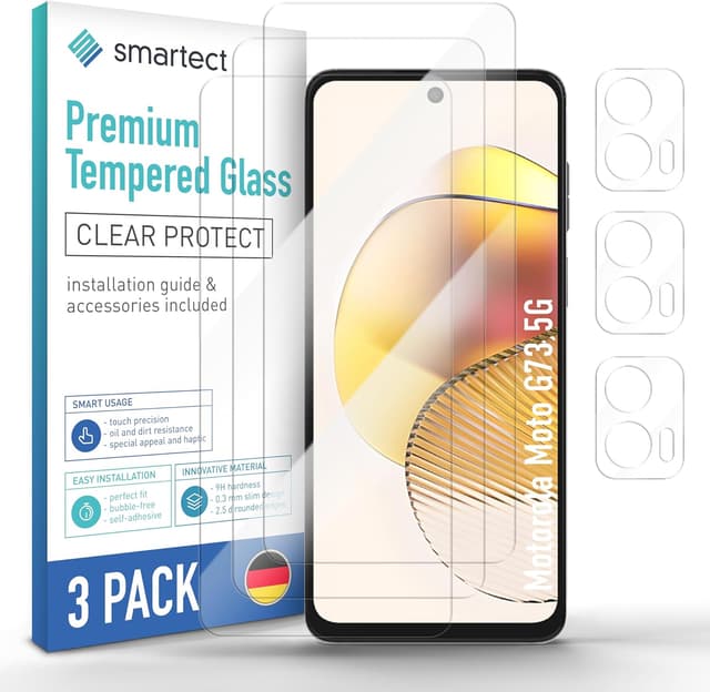Detalle de smartect Vetro Temperato per Motorola Moto G73 5G (3+3 pezzi, Clear) con protezione fotocamera, durezza 9H e installazione senza bolle