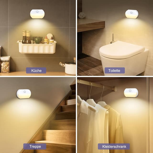 Detalle de OQIMAX Nachtlicht mit Bewegungsmelder – 2er-Set, 3 Modi (AUTO/OFF/ON) & 3 Farbtemperaturen