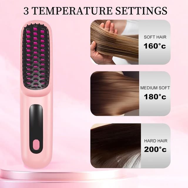 Detalle de Go Brush Pro 2026 Portable Straightener Brush with LCD Temperature Display (Pink)