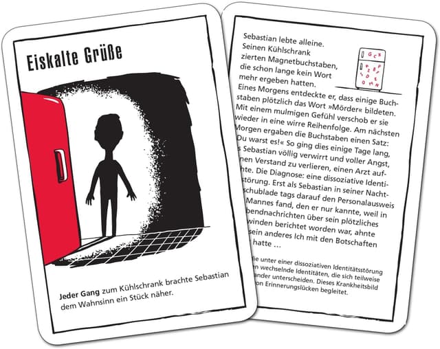 Detalle 2 de Moses Black Stories Creepy! – 50 énigmes de crime à résoudre en équipe (jeu de cartes)