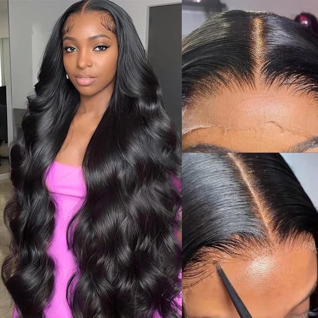 Detalle de luvobo 5x5 HD Lace Closure Wig (Human Hair, 32 Inch, 220% Density) Glueless Body Wave