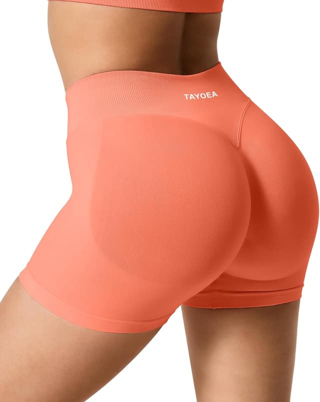 Detalle 2 de TAYOEA Damen Sportshorts mit Scrunch & Push-up-Effekt (nahtlos) – kurze Leggings für Gym, Yoga & Alltag