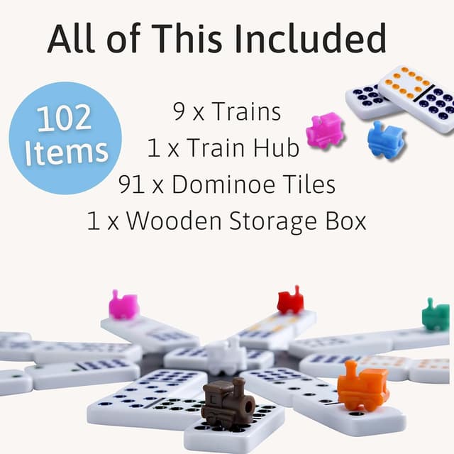 Detalle de Jaques of London Mexican Train Dominoes Game (Family Set) | Wooden Storage Box | Since 1795
