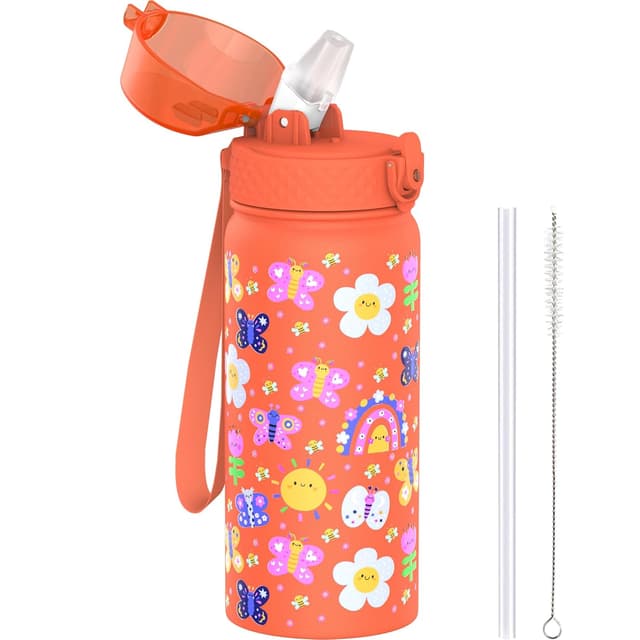 Detalle 2 de GOPPUS Kinder-Wasserflasche 420 ml (14 oz) mit Strohhalm, vakuumisoliert, doppelwandig – auslaufsicher